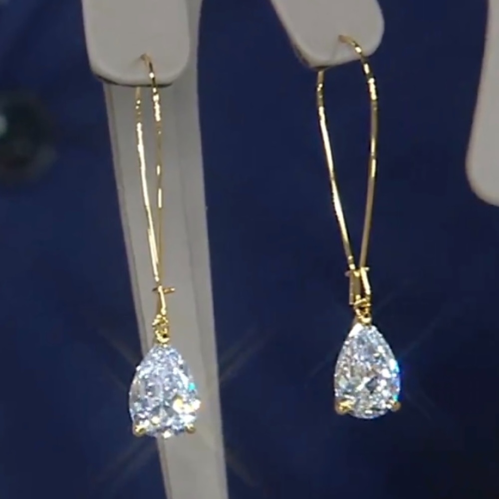 Diamonique Teardrop Wire Drop Earrings